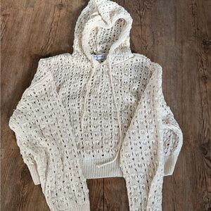 Stradivarius Cream Knit Hooded Top